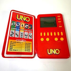 Vintage Mattel UNO Handheld Electronic Game Red Travel Folding LCD 1998/1999